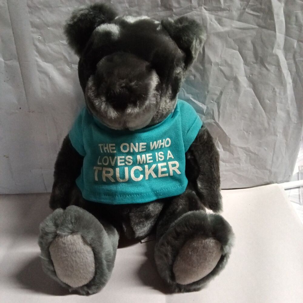 Velvete Bear Dark Grey Bear With Shirt Says The One Who Loves Me As A Trucker 10